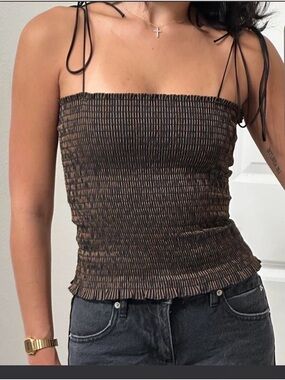 La Ligne Square Lined Smocked Top